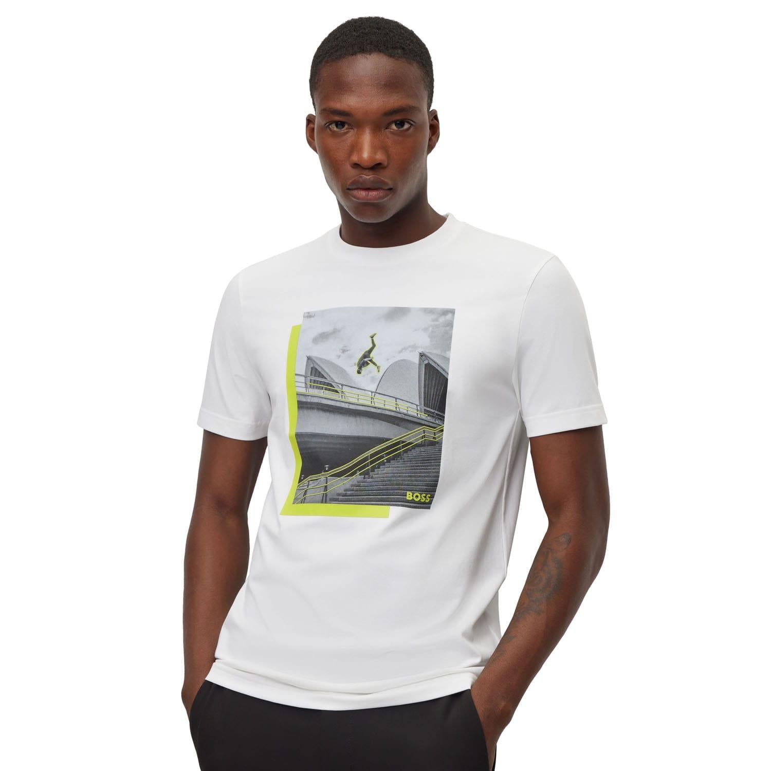 White - Lifestyle - Boss Mens Photo Print T-Shirt