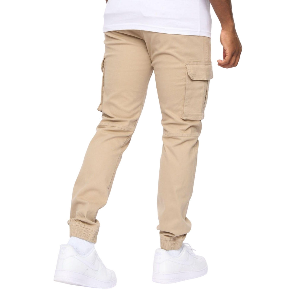 Stone - Back - Crosshatch Mens Frentons Leather Patch Cargo Trousers