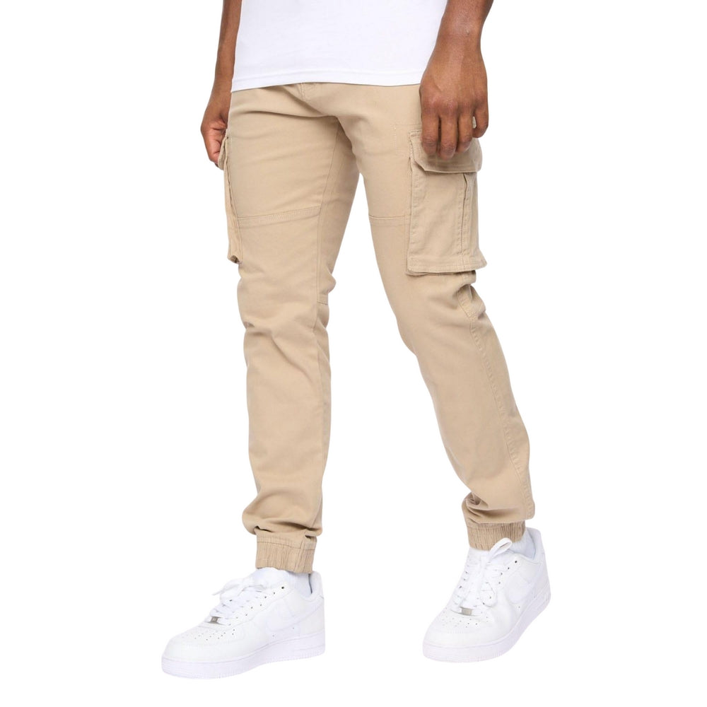 Stone - Front - Crosshatch Mens Frentons Leather Patch Cargo Trousers