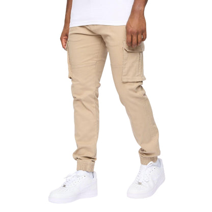 Stone - Front - Crosshatch Mens Frentons Leather Patch Cargo Trousers