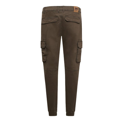 Khaki - Back - Crosshatch Mens Frentons Leather Patch Cargo Trousers