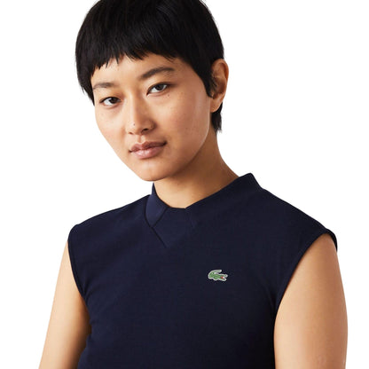 Navy - Side - Lacoste Womens-Ladies Organic Cotton Golf Polo Shirt