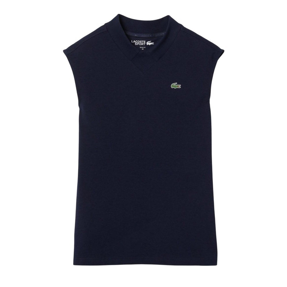 Navy - Front - Lacoste Womens-Ladies Organic Cotton Golf Polo Shirt