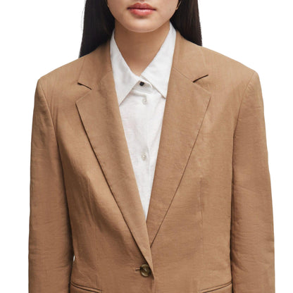 Beige - Side - Boss Womens-Ladies Jasena Linen Regular Jacket