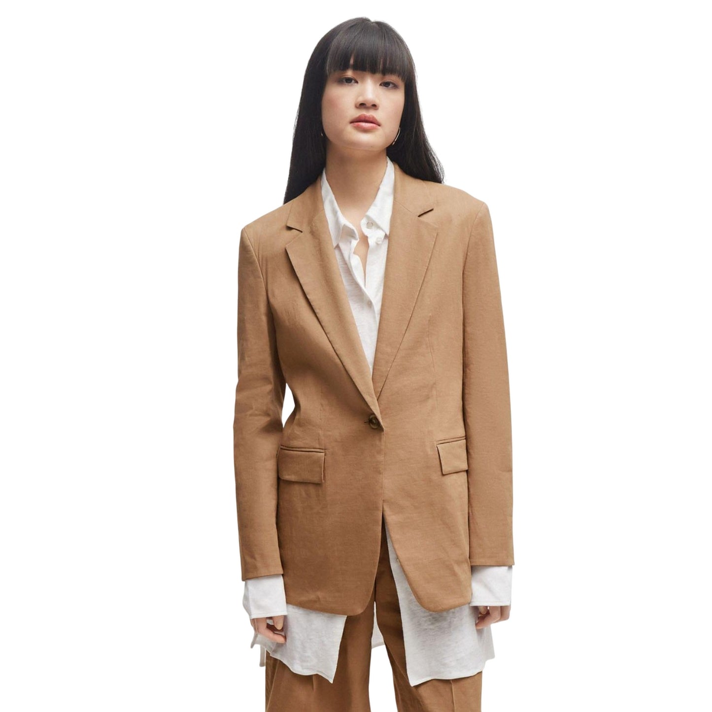 Beige - Lifestyle - Boss Womens-Ladies Jasena Linen Regular Jacket