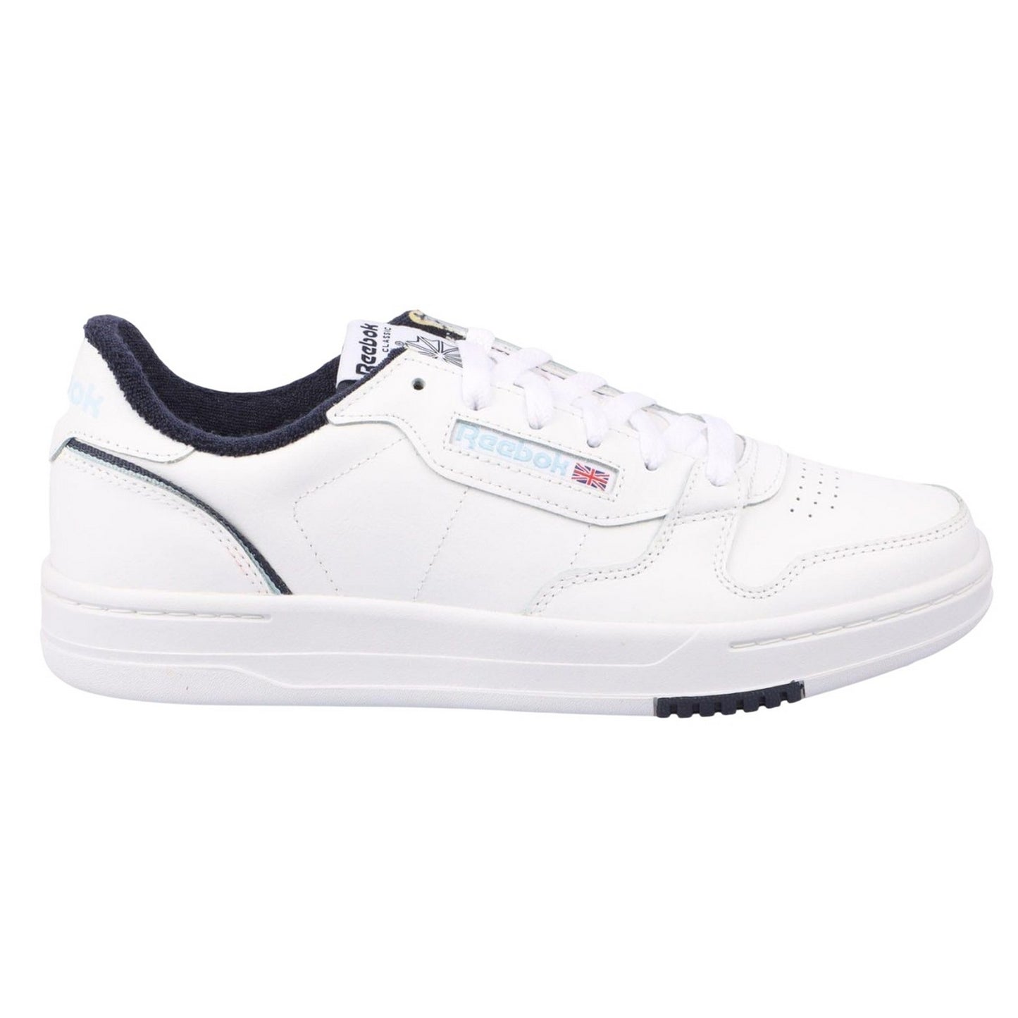 White-Navy - Side - Reebok Unisex Adult Phase Court Suede Trainers