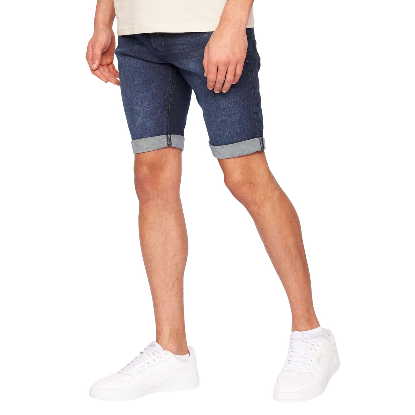 Blue - Pack Shot - Crosshatch Mens Reestier Denim Shorts