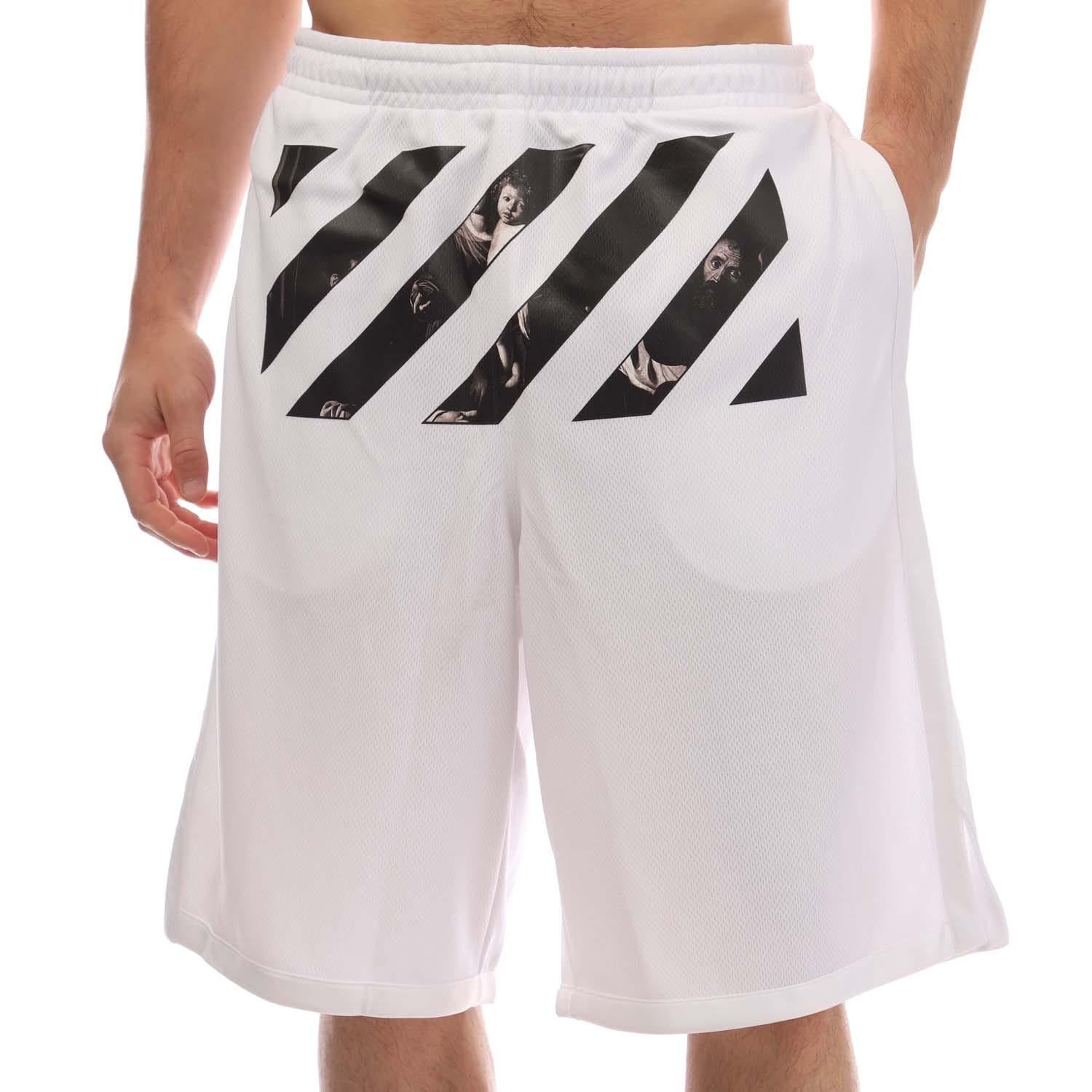 White-Black - Front - Off White Mens Caravaggio Mesh Shorts