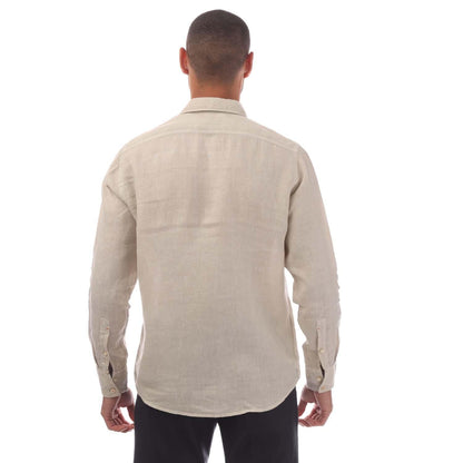 Beige - Back - Boss Mens Relegant 6 Linen Shirt