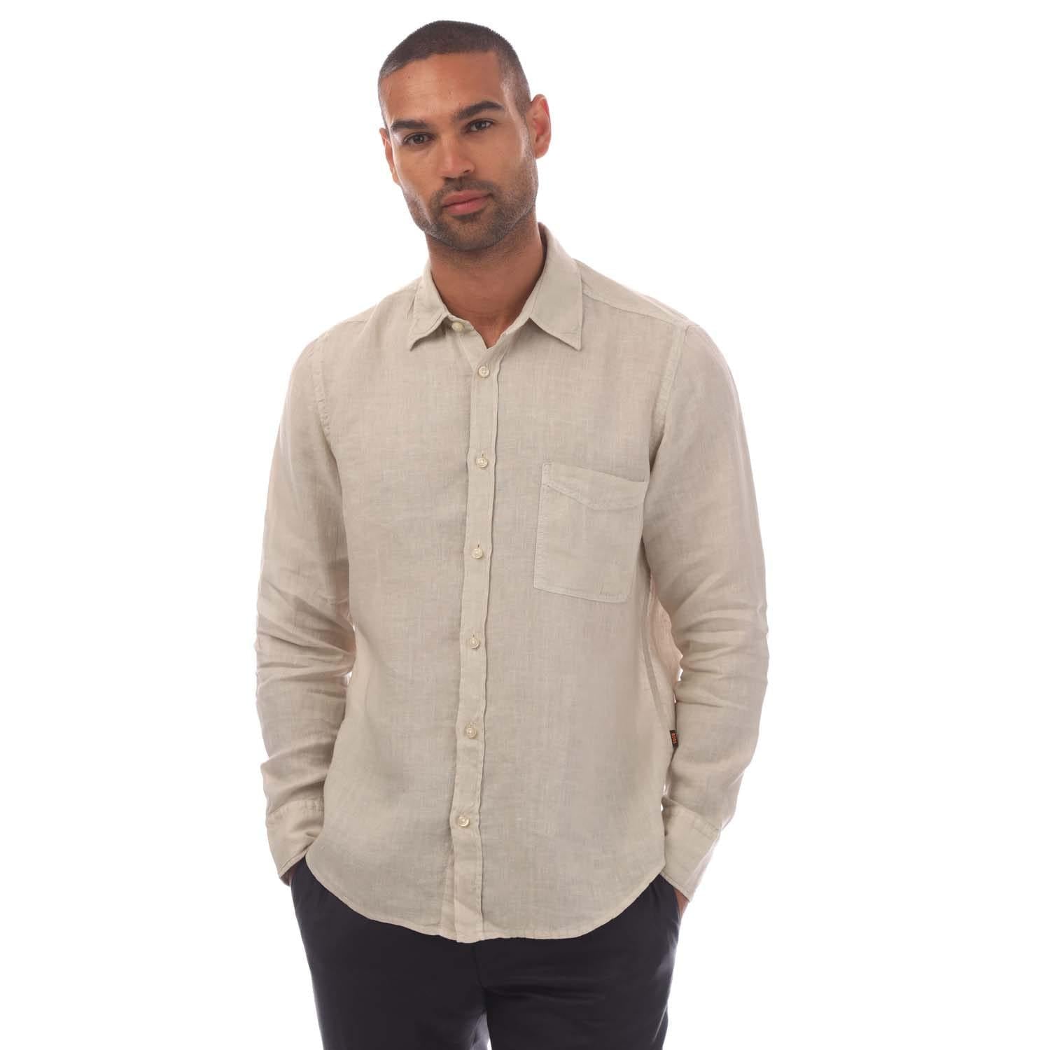 Beige - Front - Boss Mens Relegant 6 Linen Shirt