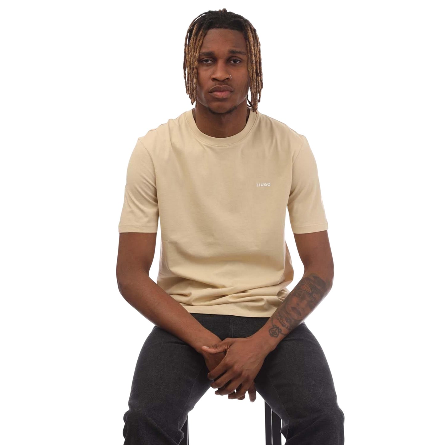 Beige - Lifestyle - Hugo Mens Dero222 Logo T-Shirt