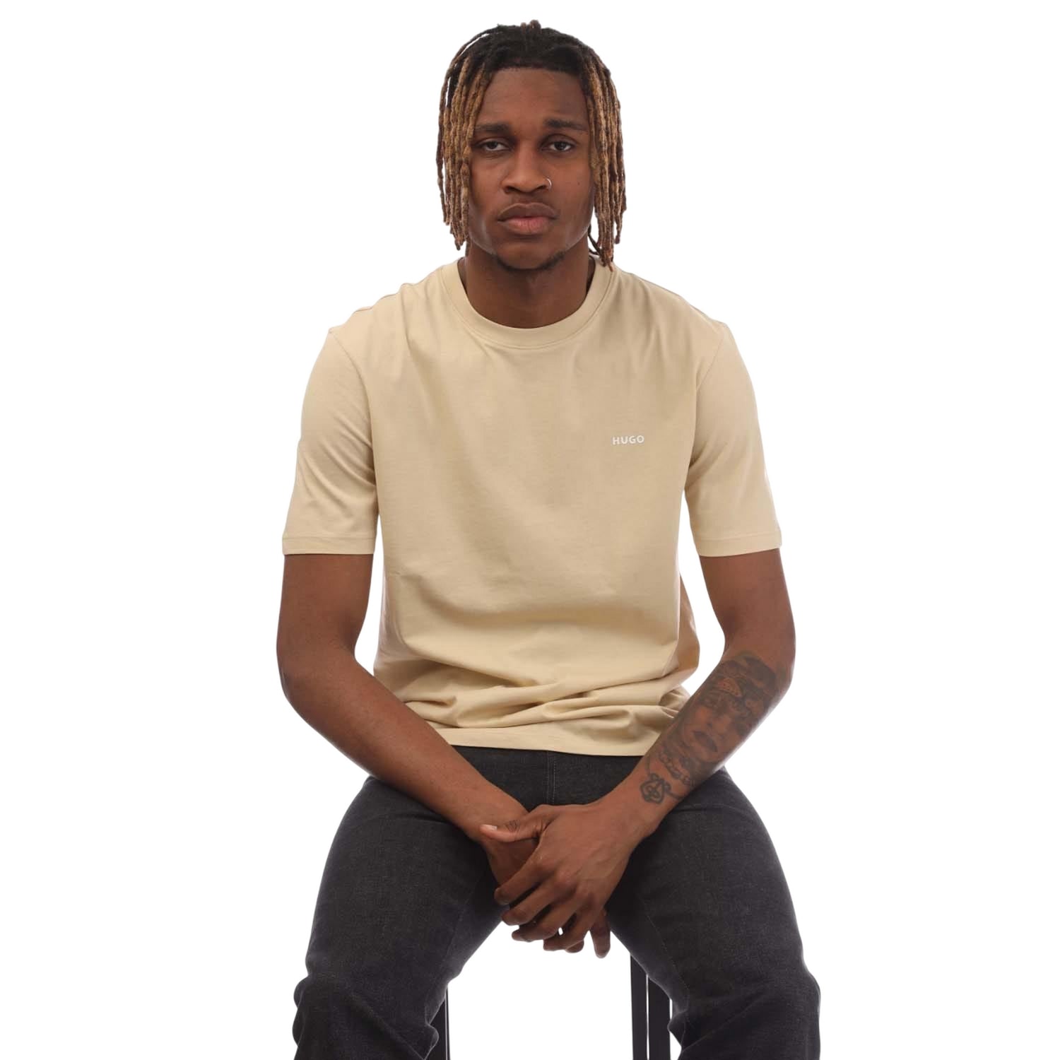 Beige - Lifestyle - Hugo Mens Dero222 Logo T-Shirt