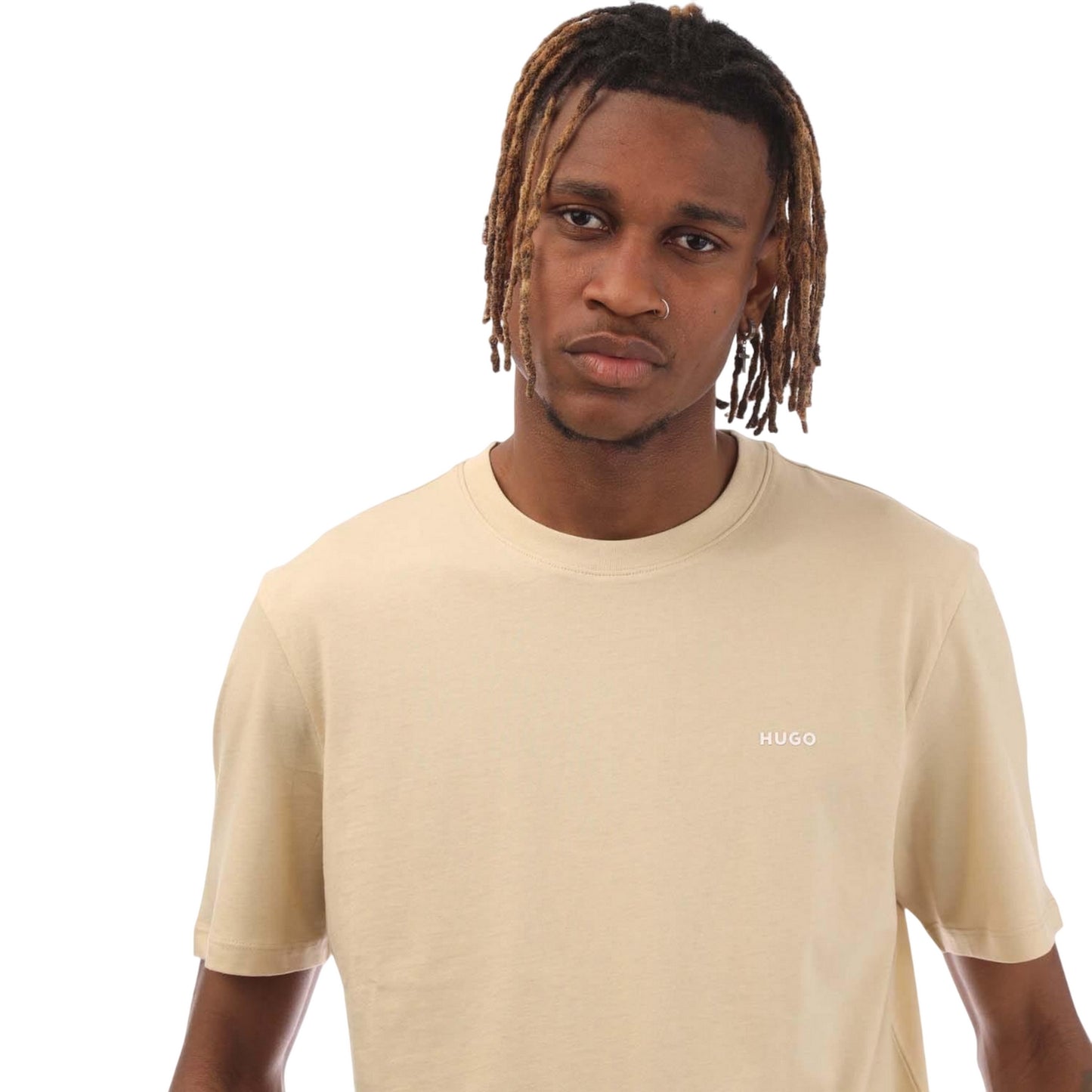 Beige - Side - Hugo Mens Dero222 Logo T-Shirt
