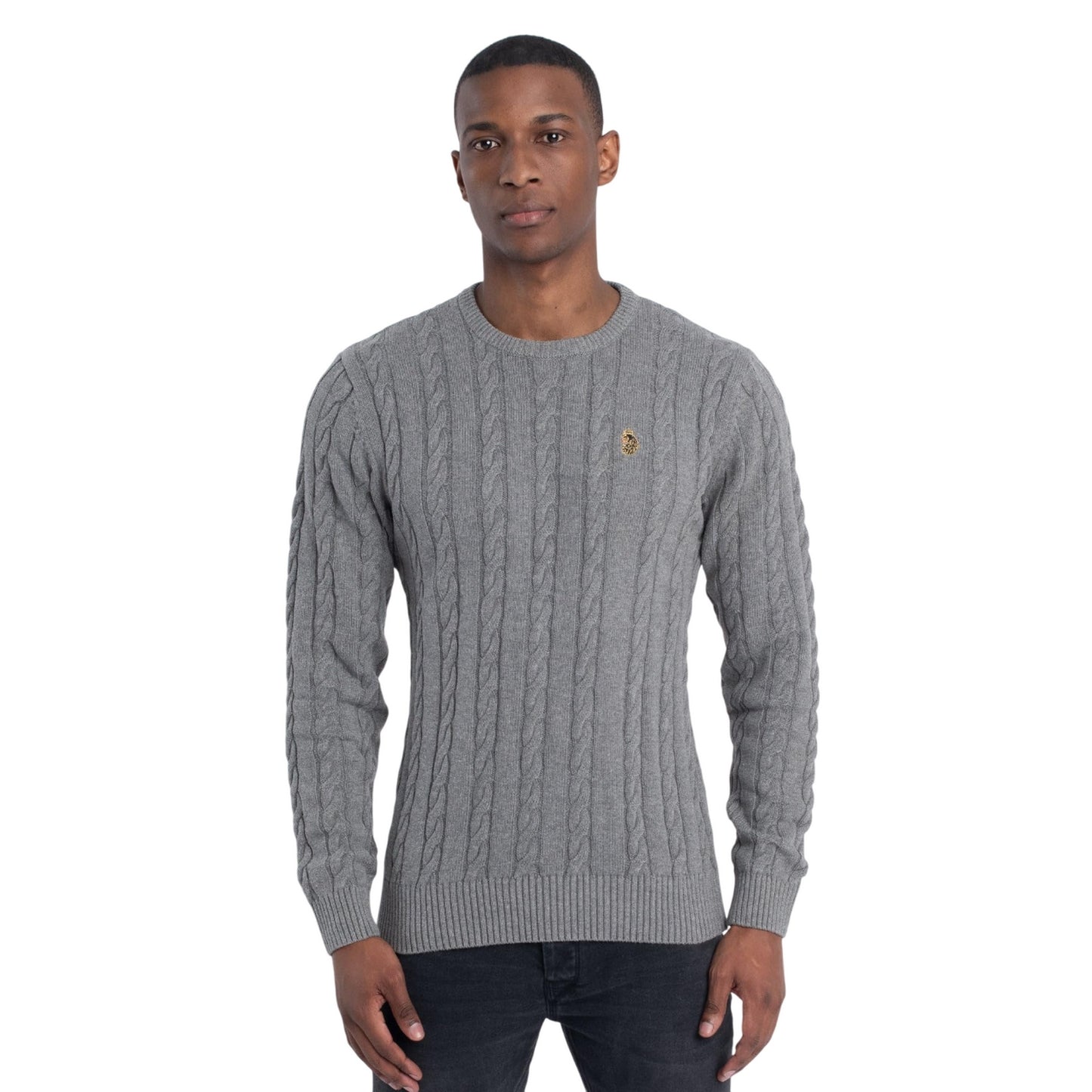 Grey - Side - Luke 1977 Mens Aspen Cable Knit Sweatshirt