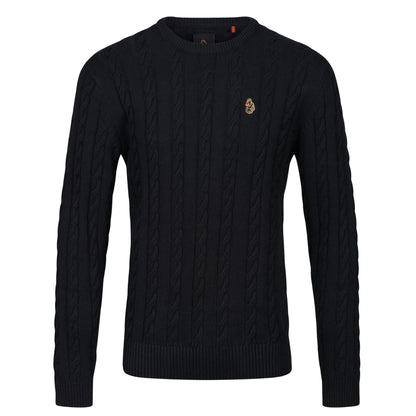 Black - Front - Luke 1977 Mens Aspen Cable Knit Sweatshirt