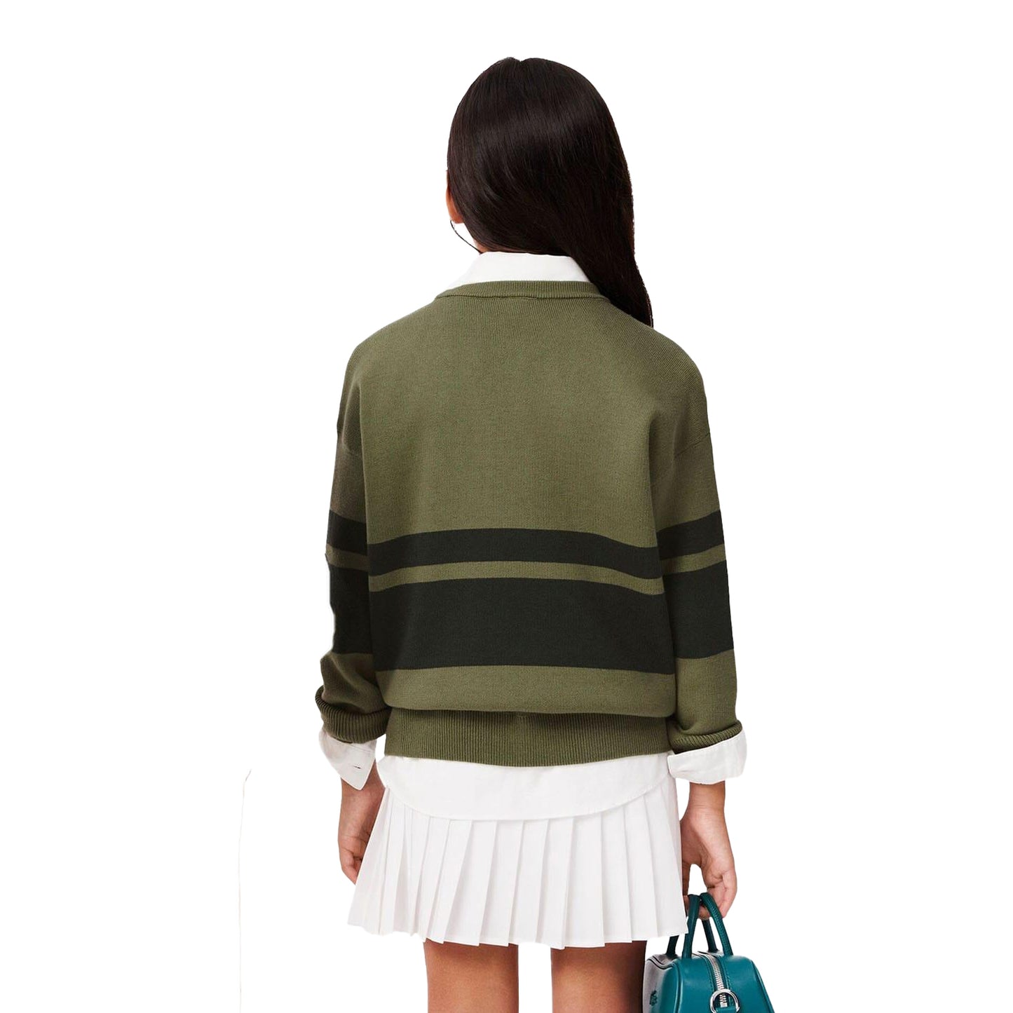 Green - Back - Lacoste Childrens-Kids Striped Sweatshirt