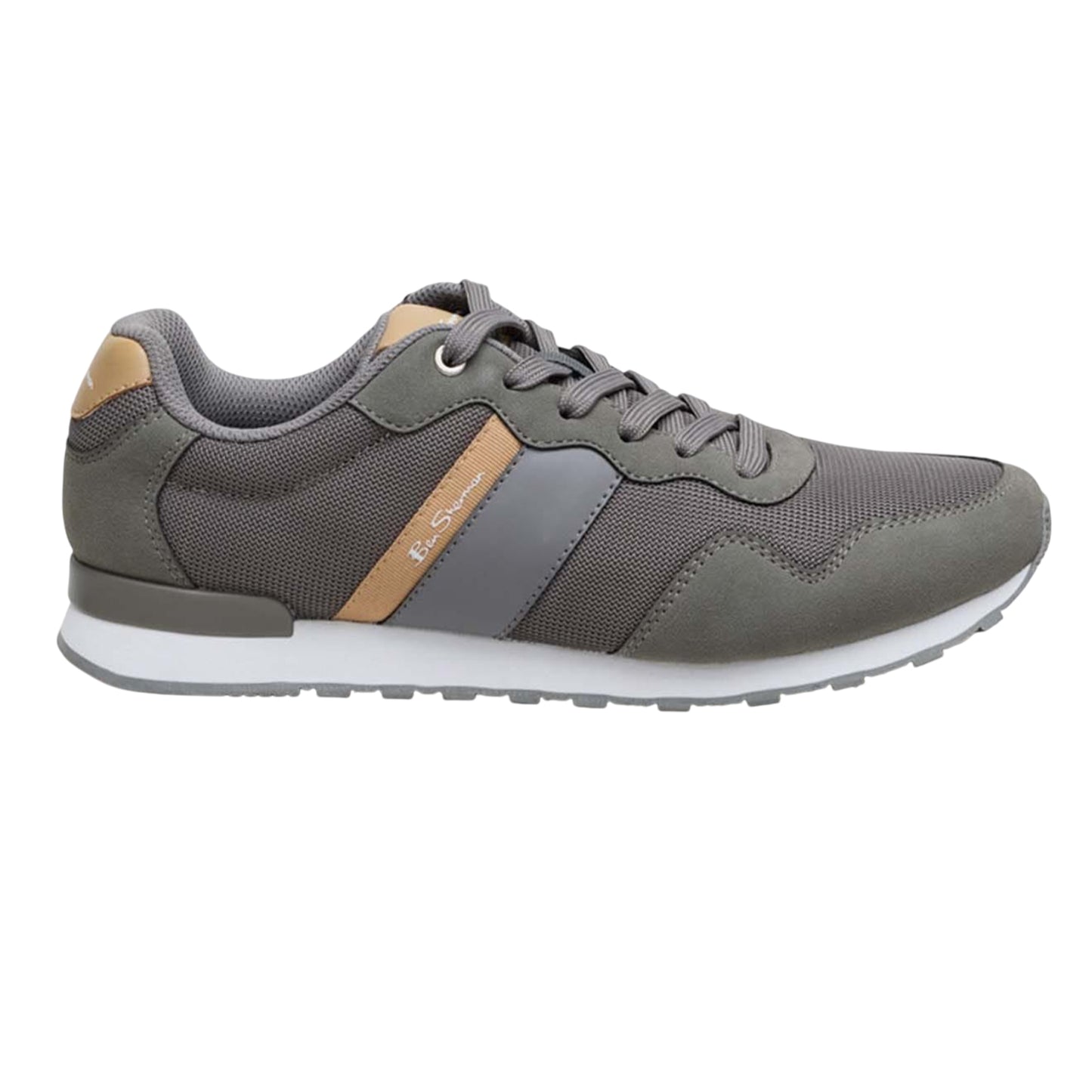 Grey-Green-Tan - Side - Ben Sherman Mens Owen Logo Trainers