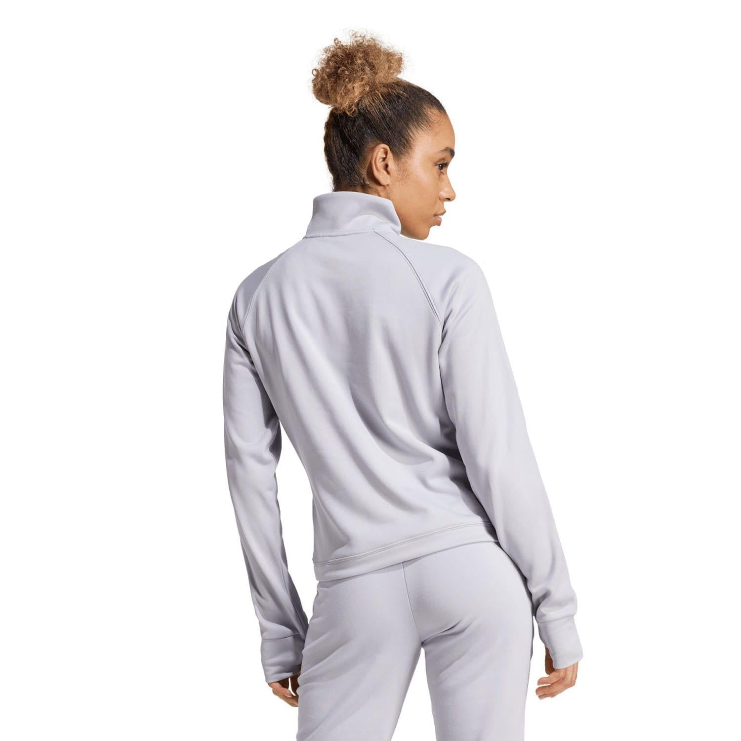 Grey - Back - Adidas Womens-Ladies Game & Go Aeroready Quarter Zip Fleece Top