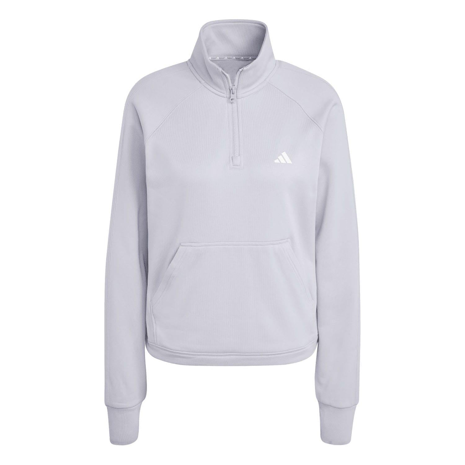 Grey - Front - Adidas Womens-Ladies Game & Go Aeroready Quarter Zip Fleece Top