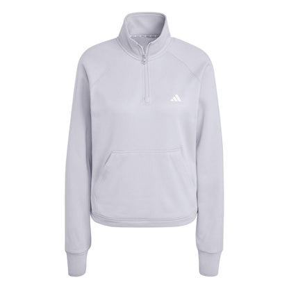 Grey - Front - Adidas Womens-Ladies Game & Go Aeroready Quarter Zip Fleece Top