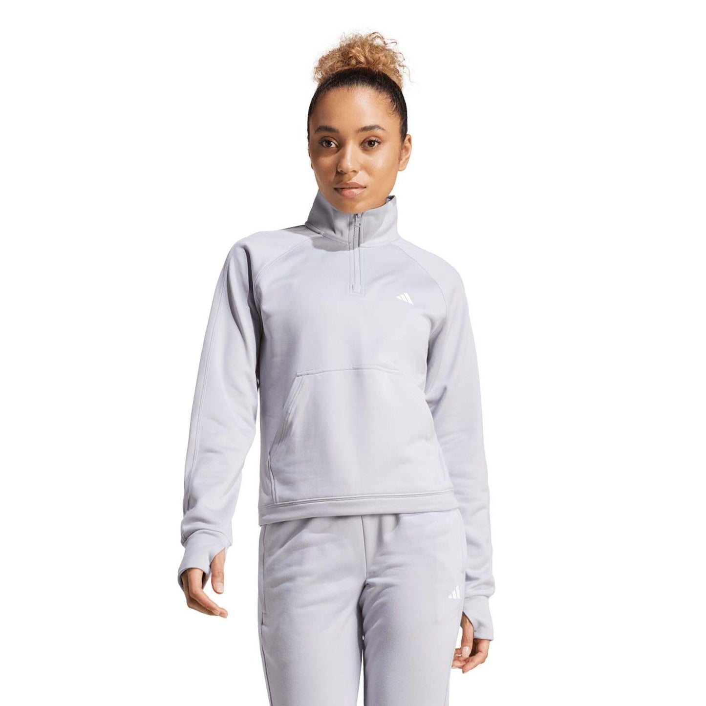 Grey - Pack Shot - Adidas Womens-Ladies Game & Go Aeroready Quarter Zip Fleece Top