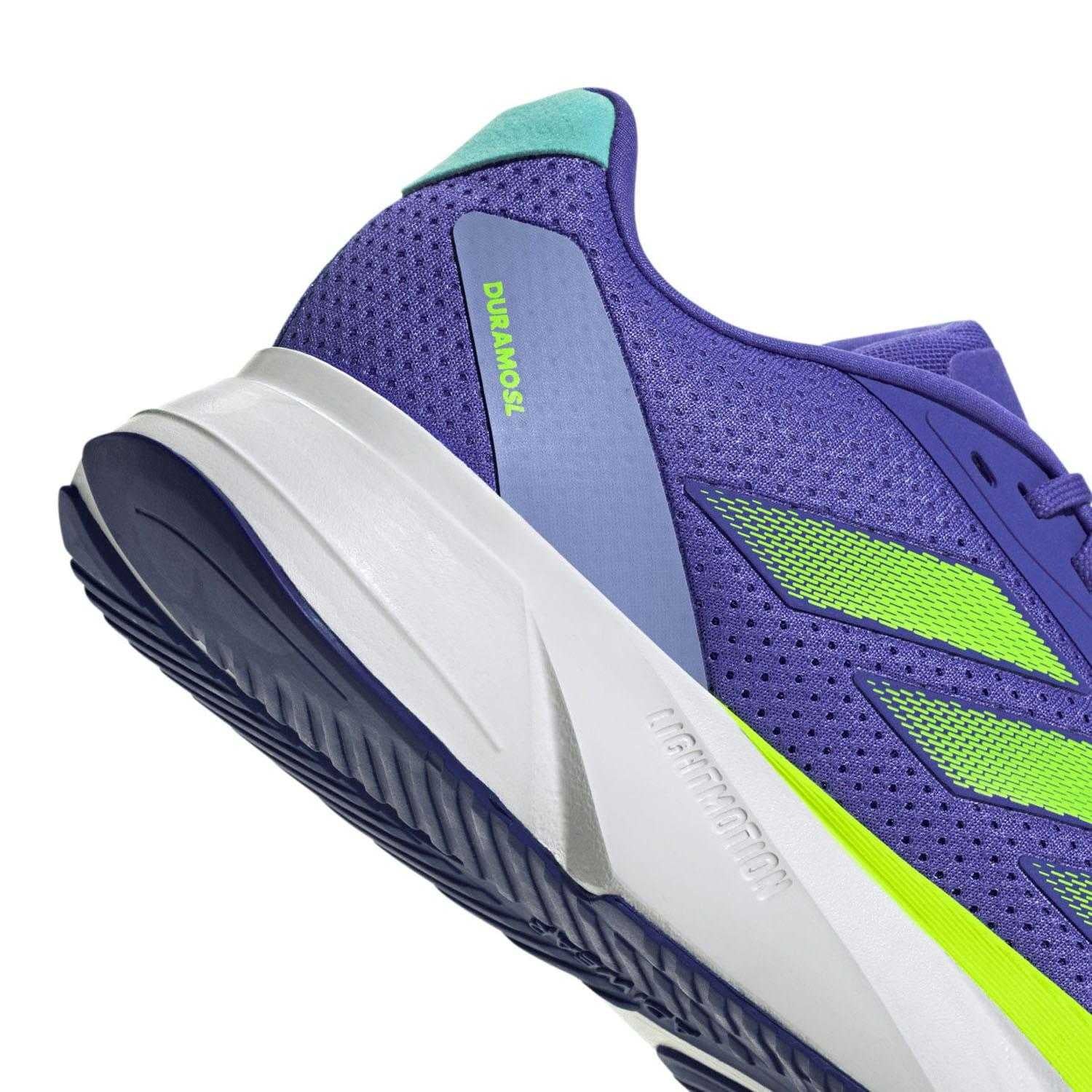 Purple-Lime Green-Teal - Close up - Adidas Mens Duramo SL Running Trainers