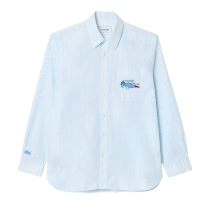 Blue-White - Front - Lacoste Mens Crocodile Badge Relaxed Fit Shirt