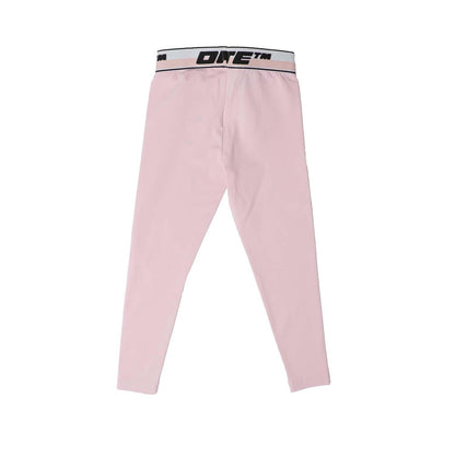 Pink-Black - Back - Off White Childrens-Kids Banded Logo Leggings