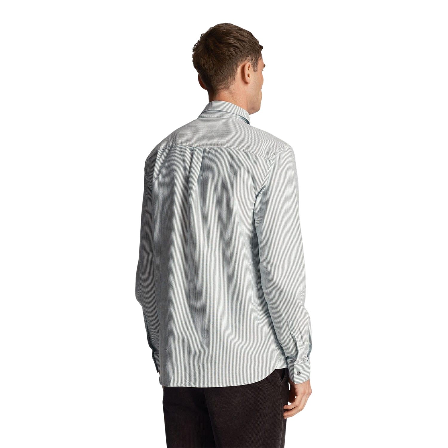 Green-White - Back - Lyle & Scott Mens Stripe Oxford Shirt