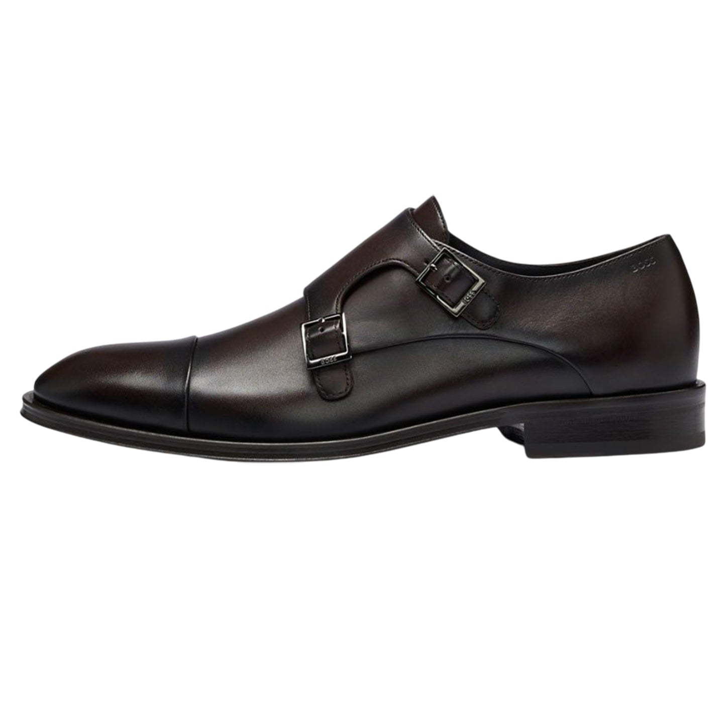 Brown - Side - Boss Mens Derrek Leather Double Monk Strap Oxfords
