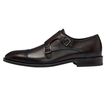 Brown - Side - Boss Mens Derrek Leather Double Monk Strap Oxfords