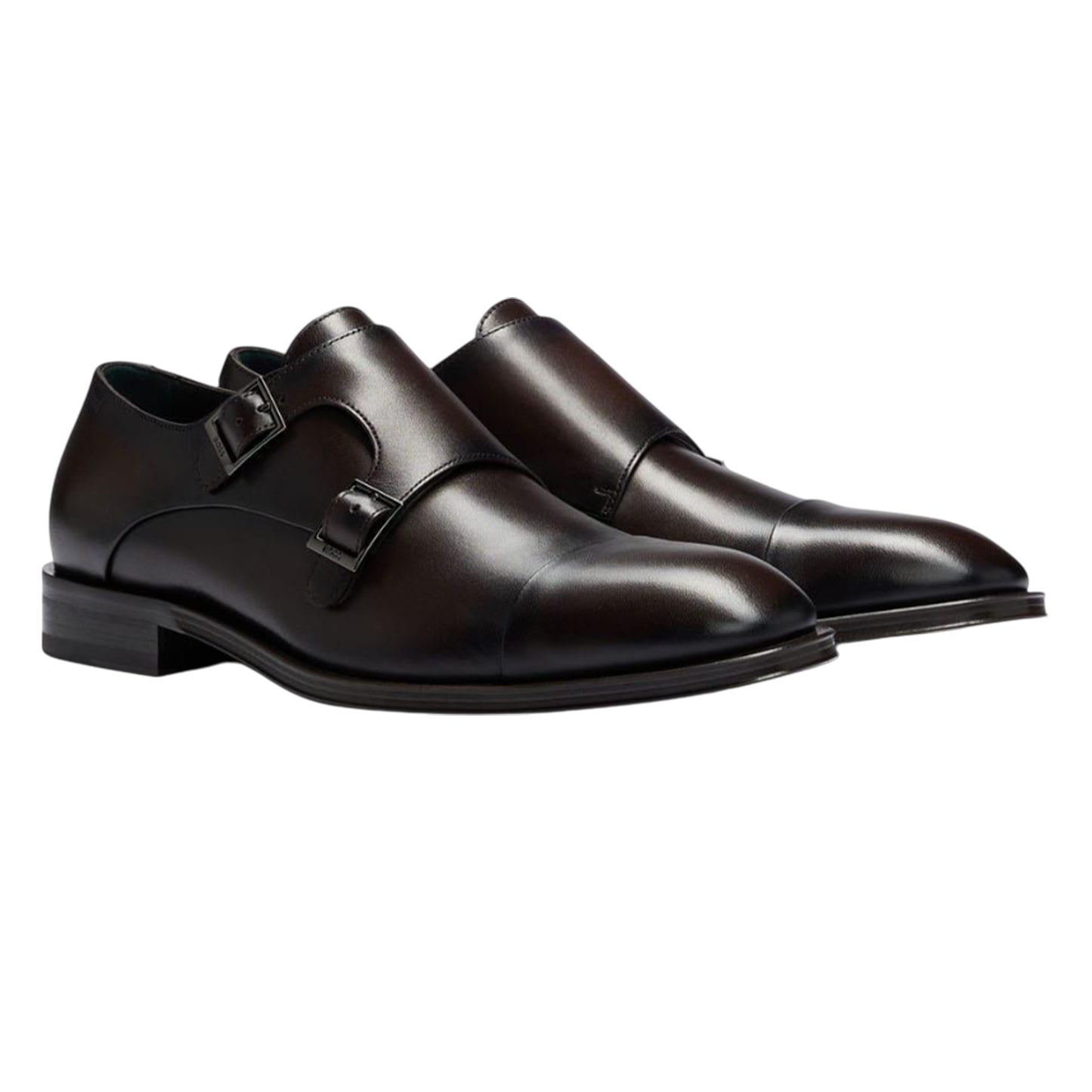 Brown - Front - Boss Mens Derrek Leather Double Monk Strap Oxfords