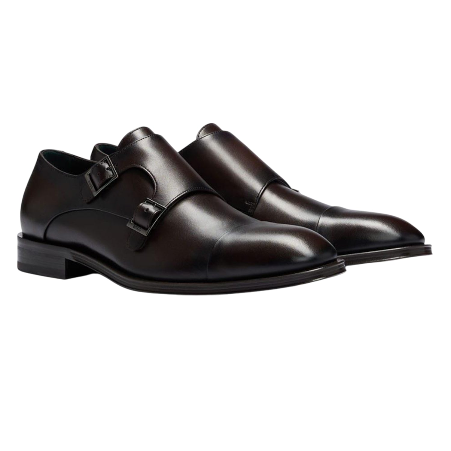 Brown - Front - Boss Mens Derrek Leather Double Monk Strap Oxfords