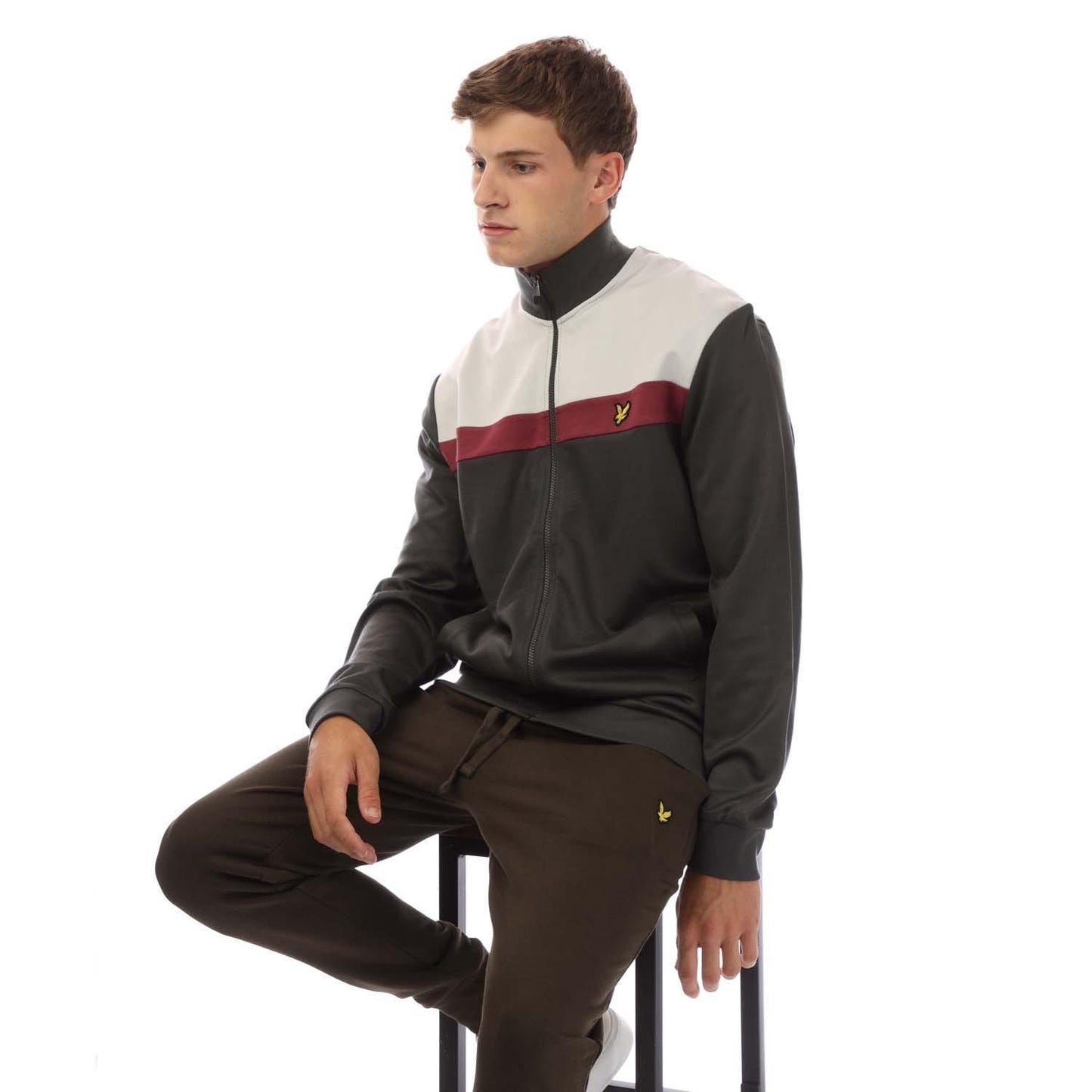 Grey - Pack Shot - Lyle & Scott Mens Colour Block Track Jacket