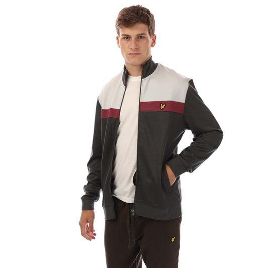 Grey - Front - Lyle & Scott Mens Colour Block Track Jacket