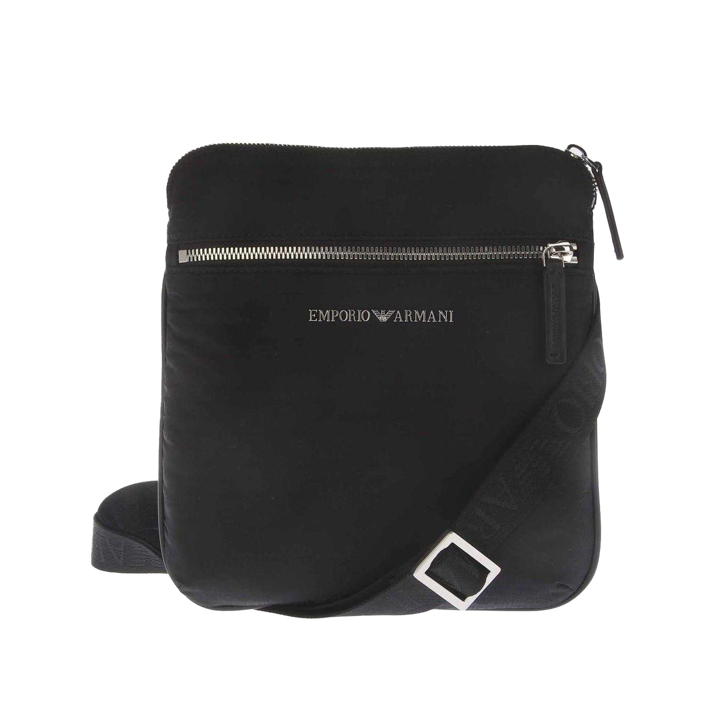 Black - Front - Emporio Armani Metal Logo Nylon Jacquard Shoulder Bag