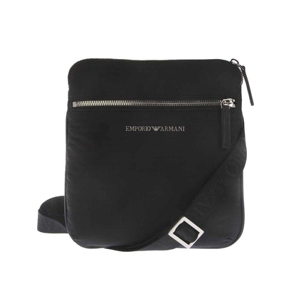 Black - Front - Emporio Armani Metal Logo Nylon Jacquard Shoulder Bag