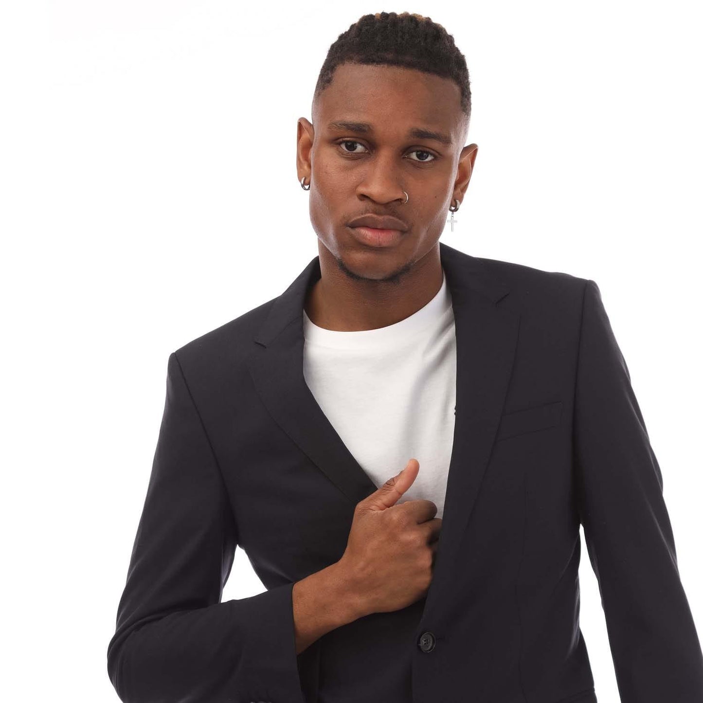 Navy - Side - Boss Mens Hayes Single-Breasted Blazer