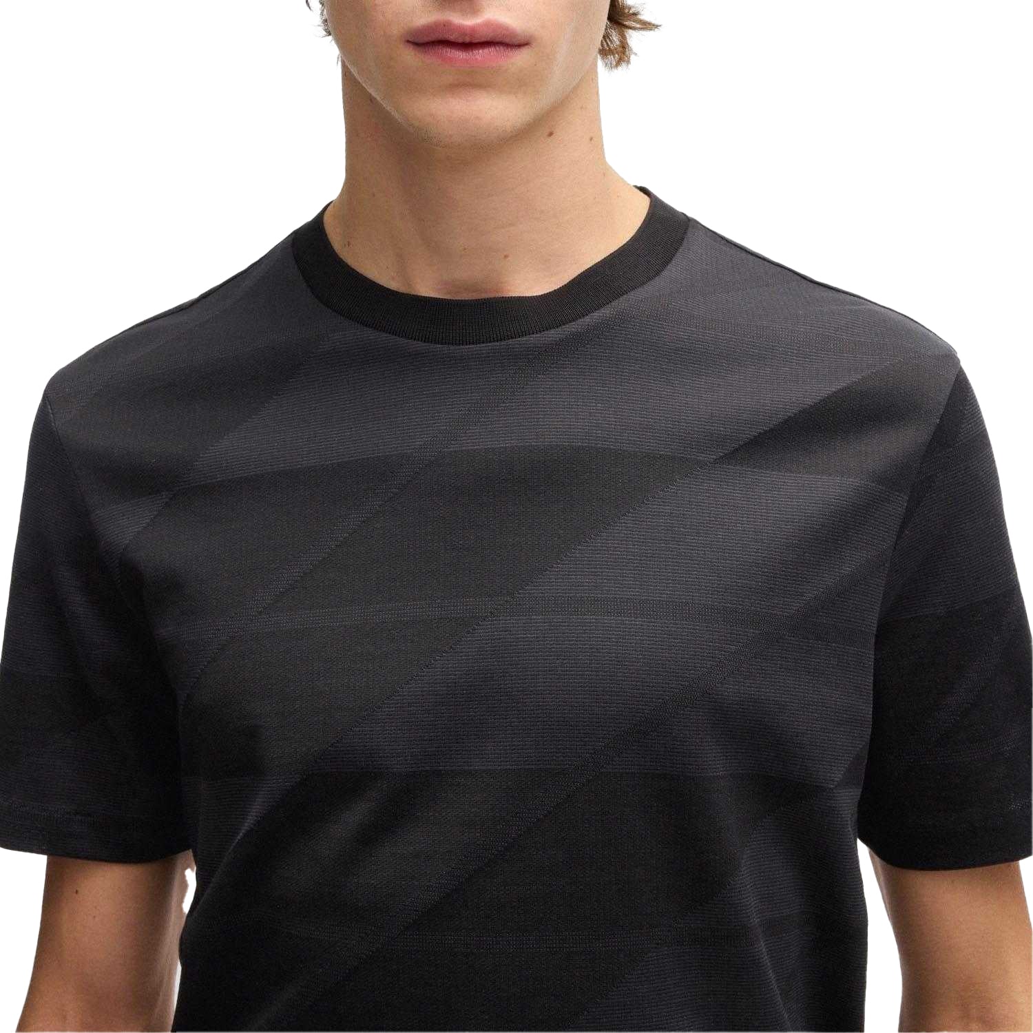 Black - Side - Boss Mens C-Thompson 35 Two Tone Jacquard T-Shirt