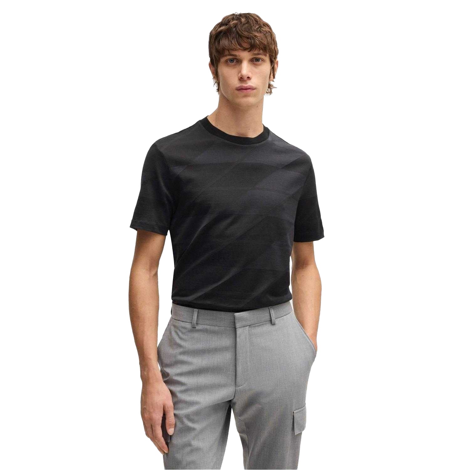 Black - Lifestyle - Boss Mens C-Thompson 35 Two Tone Jacquard T-Shirt