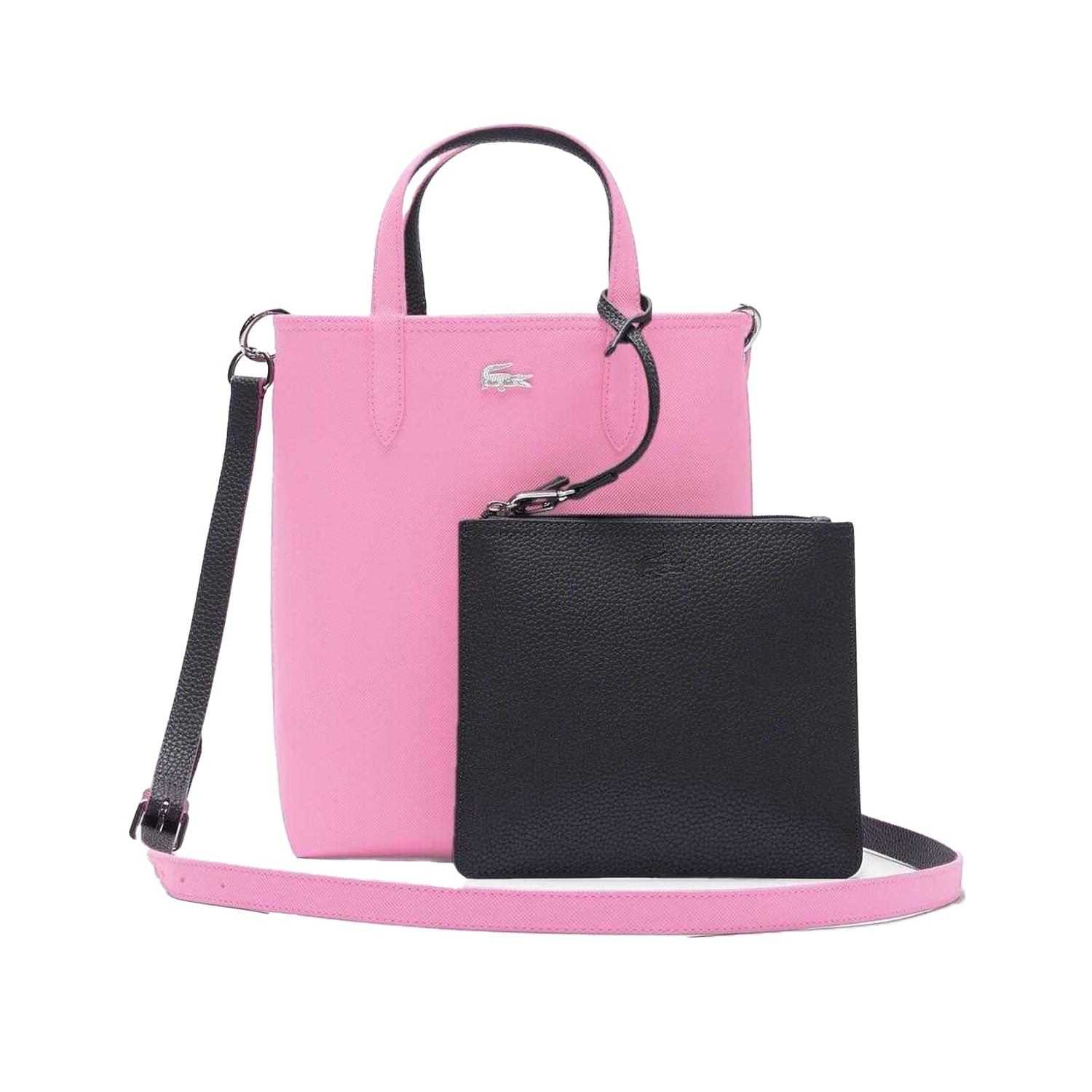 Pink-Black - Front - Lacoste Anna Vertical Reversible Tote Bag
