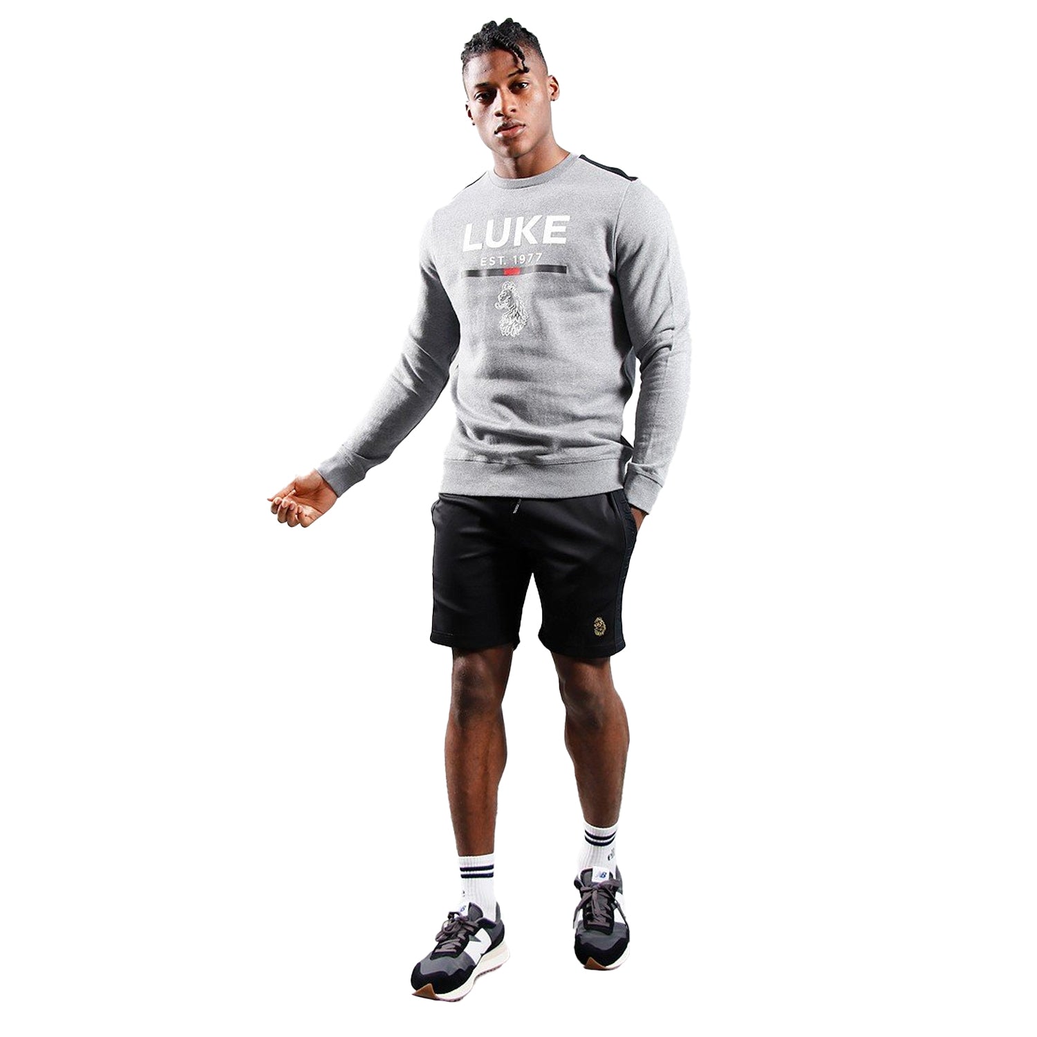 Grey - Pack Shot - Luke 1977 Mens Mixed Print Crew Neck Sweatshirt