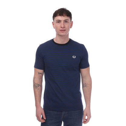Blue - Side - Fred Perry Mens Fine Stripe Short-Sleeved T-Shirt