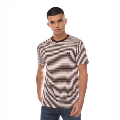 Oxblood - Front - Fred Perry Mens Fine Stripe Short-Sleeved T-Shirt
