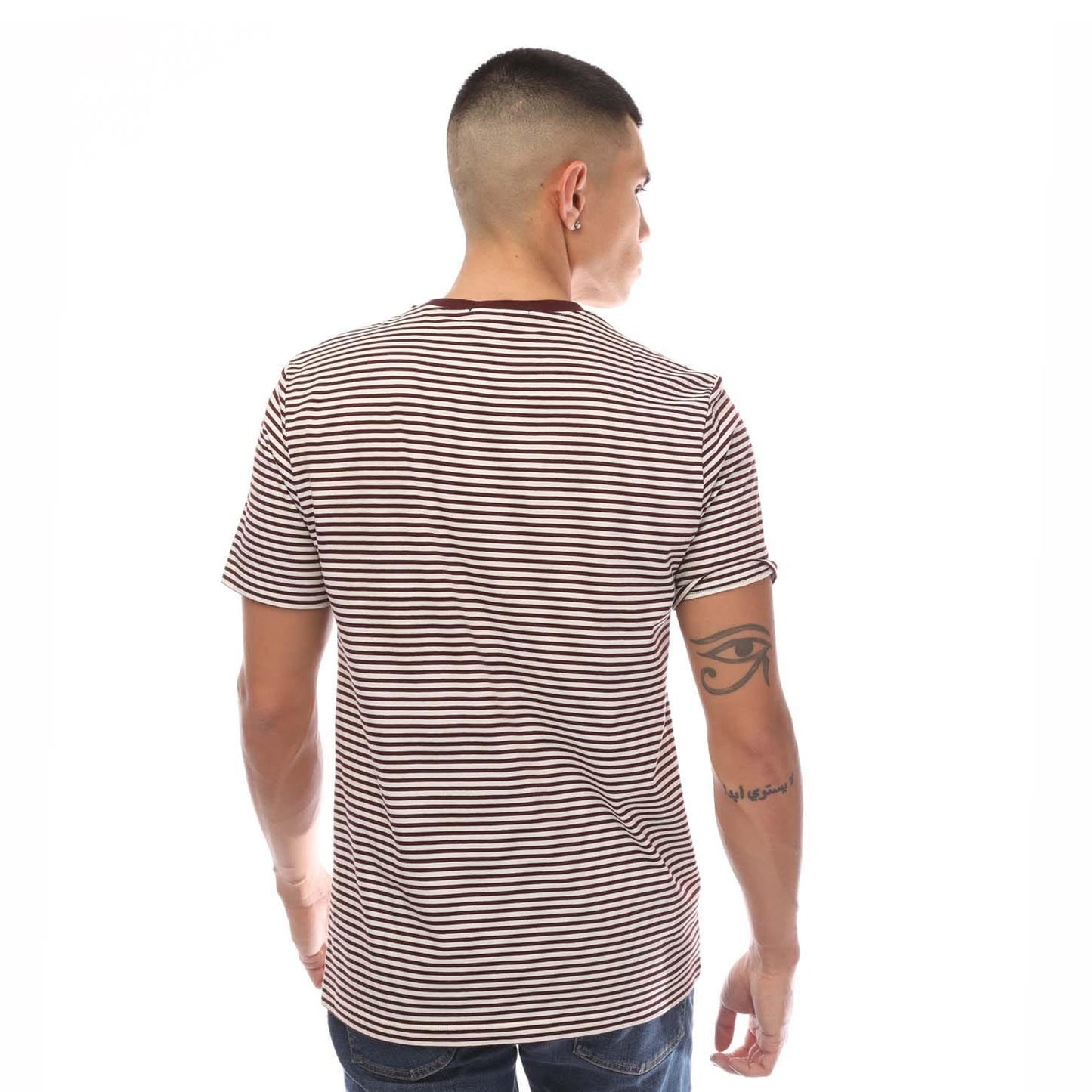 Oxblood - Back - Fred Perry Mens Fine Stripe Short-Sleeved T-Shirt