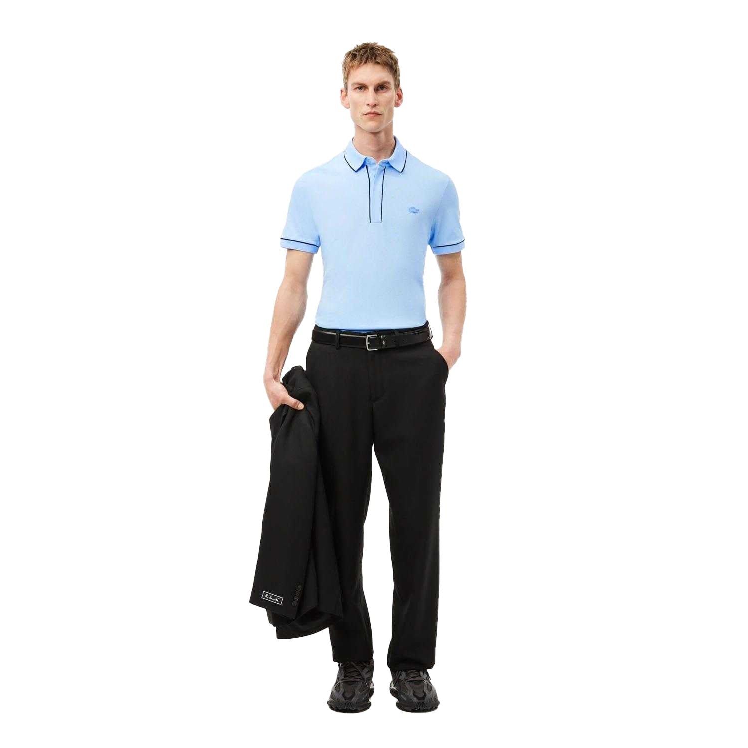 Light Blue - Pack Shot - Lacoste Mens Paris Pique Stretch Regular Polo Shirt