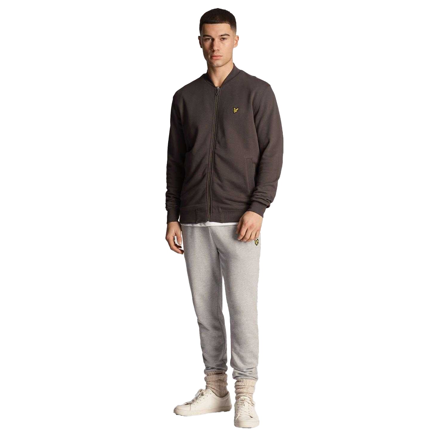 Gunmetal - Side - Lyle & Scott Mens Jersey Loop Back Bomber Jacket