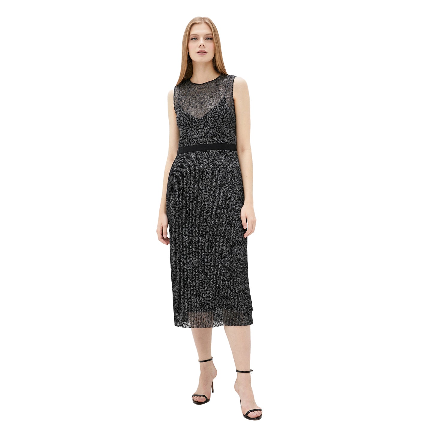 Black-Silver - Side - Boss Womens-Ladies Delyra Midi Dress