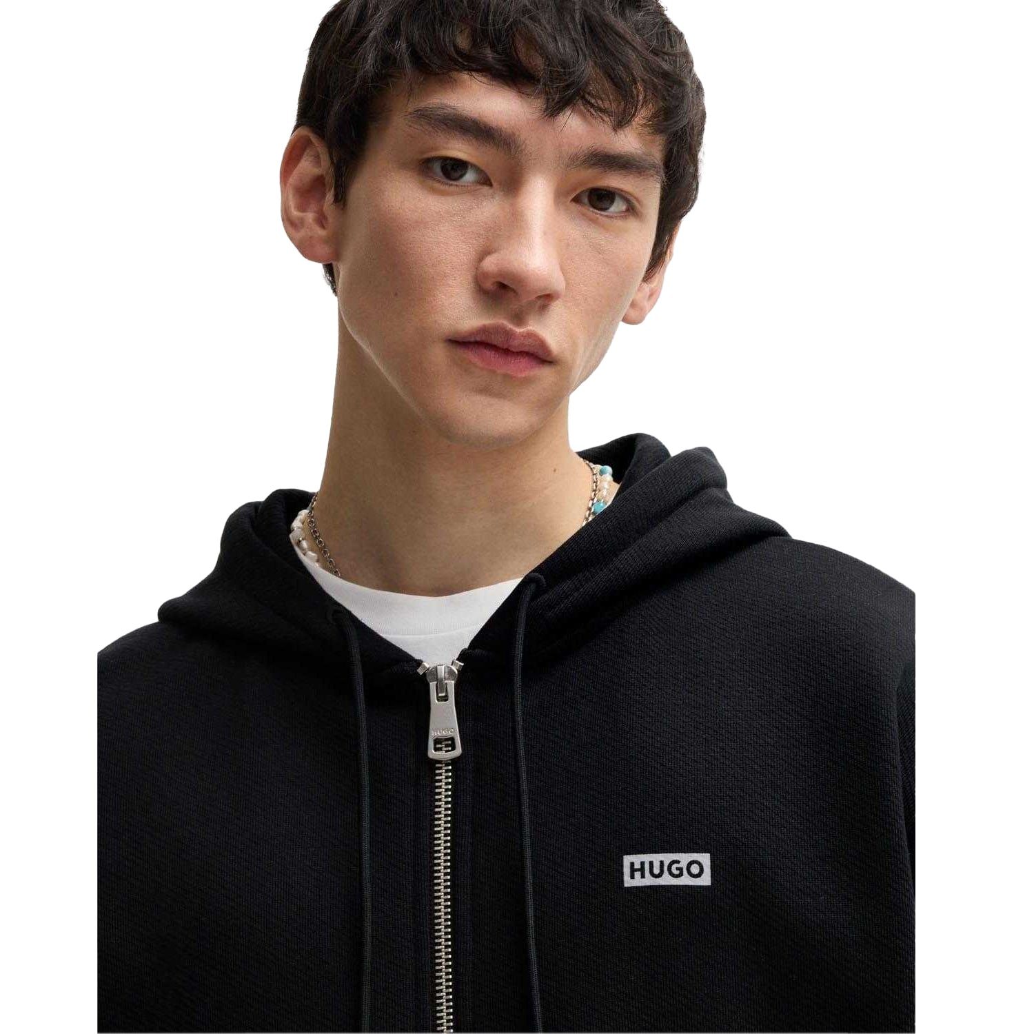 Black - Side - Hugo Mens Nardimez Logo Full Zip Hoodie