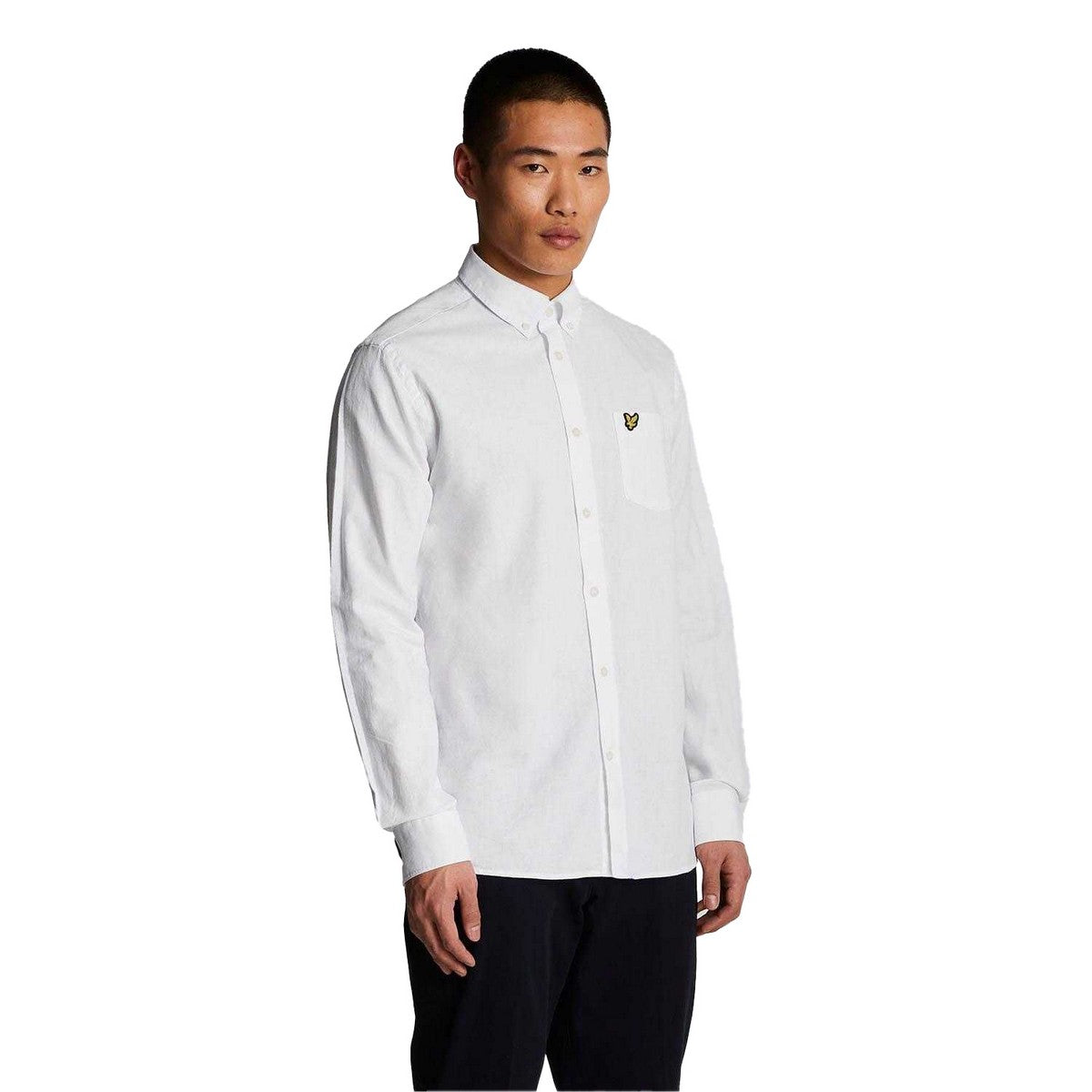 White - Lifestyle - Lyle & Scott Mens Cotton Linen Button-Down Shirt